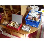 Box of dolls & doll's tea sets