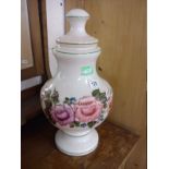 Large lidded, hand-painted glass urn with cover