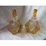 Pair of coloured glass decanters