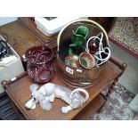 Collectables to include brass coal bucket, glass etc