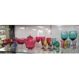 Shelf of coloured glass