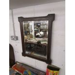 Oak framed & bevelled glass wall mirror