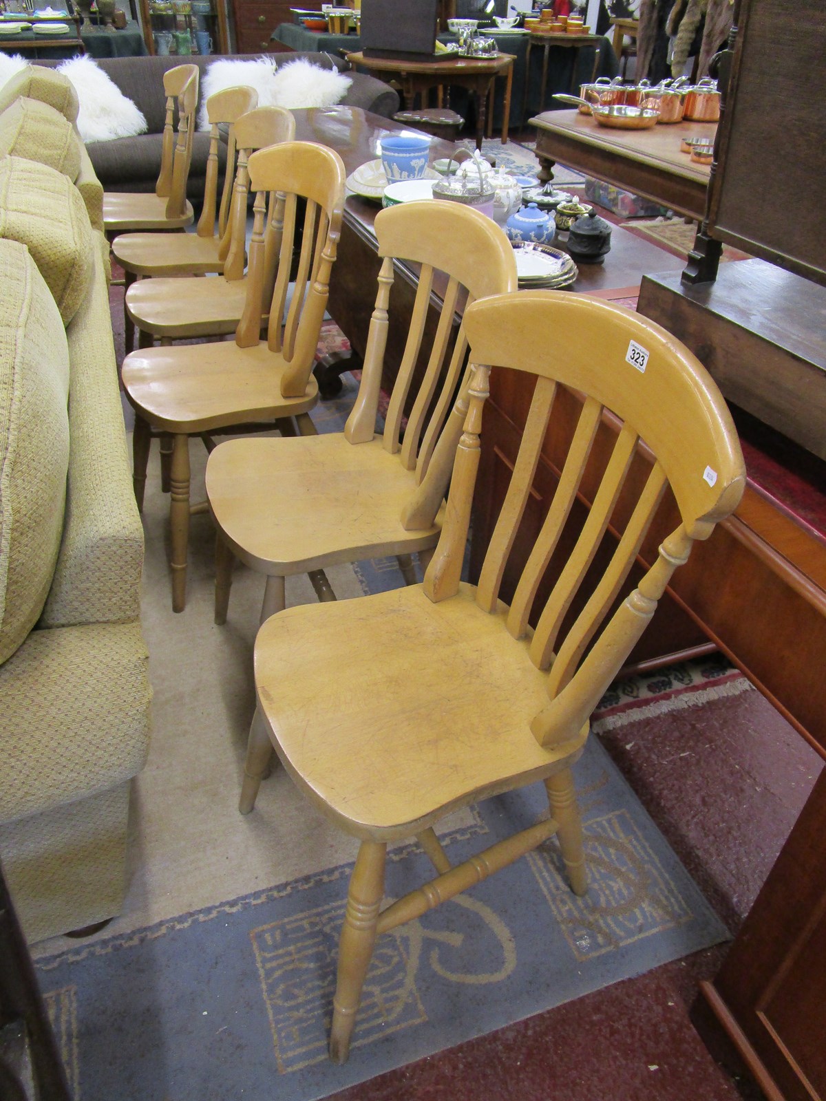 Set of 6 beach slat-back kitchen chairs