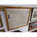 Old framed indenture from 1748