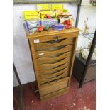 Oak tambour-front stationary cabinet
