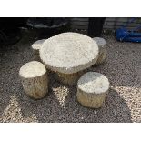 Childs stone garden table and stools