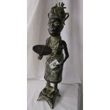 Bronze Benin depiction of the Royal Wife with full head regalia - The standing queen