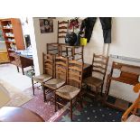 Antique oak drop-leaf table with 6 ladder back chairs