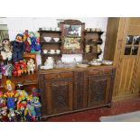 Early carved oak mirror back sideboard