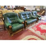 Good quality oak & leather 3 piece suite