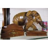 Wood elephant & 2 elephant boxes