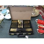 Gold plated canteen of cutlery in leather case - Not complete