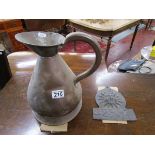 Antique metal fire mark & copper cider jug