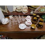 Collection of china & etched glass to include Shelley duo