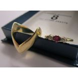 Gold wishbone ring, together with an 18ct ruby & diamond ring