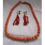 Coral earrings and necklace