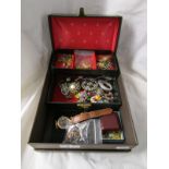 Box of costume jewellery & jewellery box