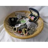 Basket of costume jewellery to include silver and jet