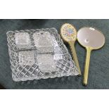 Glass dressing table set, brush & mirror