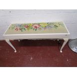 Painted window stool with tapestry seat