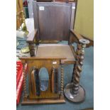 Oak child's chair, candle holder & oak brush mirror