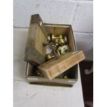 Box of brass door knobs & locks