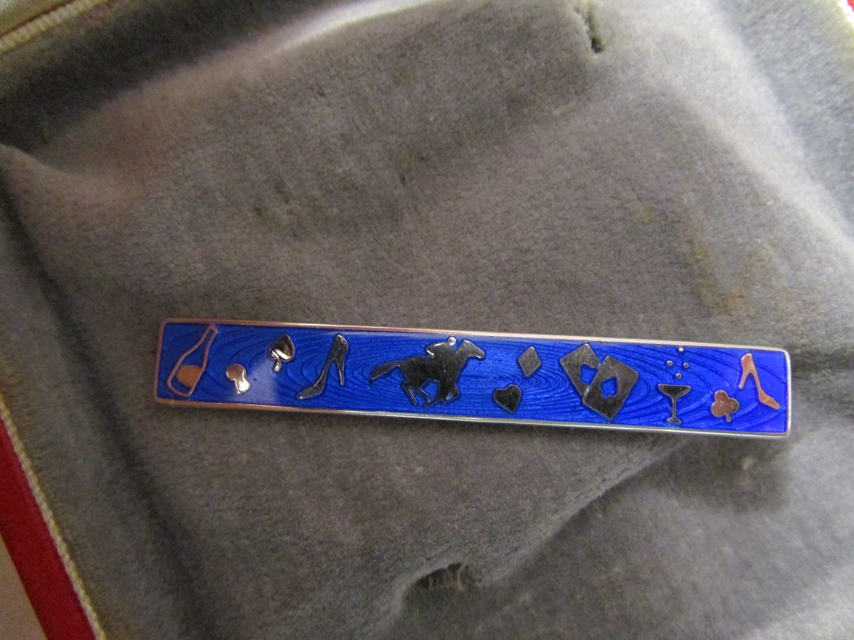 Silver & blue enamel tie pin - 'Sins of Men'