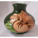 Moorcroft vase, Green & hibiscus pattern