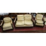 Quality oak & bergère 3 piece suite