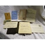 Early brown leather wallet, containing various documents to include RAF clothing ration tickets