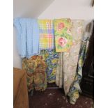 Collection of curtains and roll of fabric to include Laura Ashley