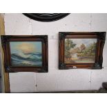 Pair of oils on board - Seascape & river scene