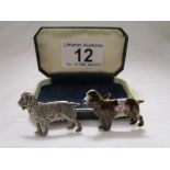 Silver & enamal spaniel brooch together with another spaniel brooch