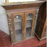Carved oak & glazed cabinet A/F