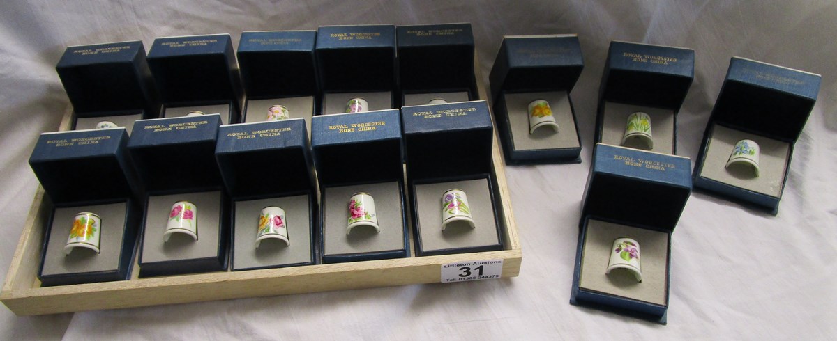 14 Royal Worcester bone china thimbles, all signed