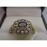 Gold seed pearl & amethyst ring