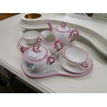 Porcelain pink & white tea service with tray