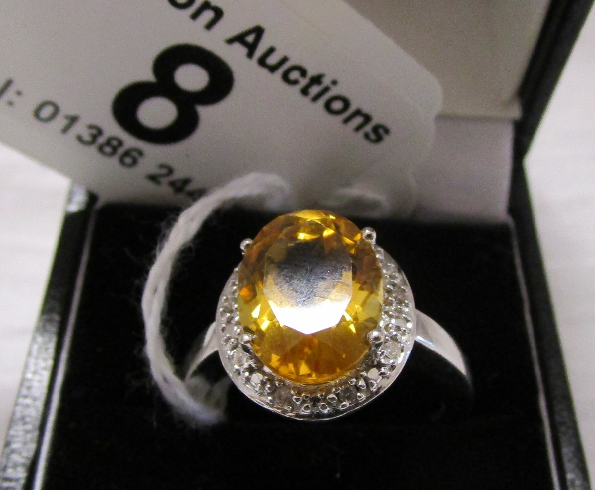 White gold citrine & diamond set ring