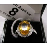 White gold citrine & diamond set ring