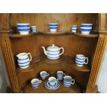 Various blue & white striped china to include Staffordshire Chefware & Carrigaline teapot