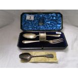 Silver spoon, fork & napkin ring - boxed and silver teaspoon