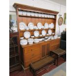 Large Victorian pine dresser with rack