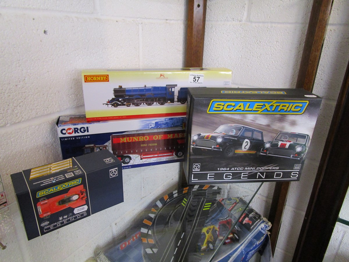 New Hornby engine (R3410), 2 L/E boxed Scalextric sets & boxed Corgi lorry