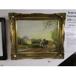 Oil on board in gilt frame - Cart horses by Bawnfield