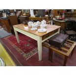 Pine & painted farmhouse table with drawer