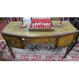 Mahogany & leather top bow fronted desk