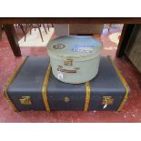 Wooden banded cabin trunk & hat box