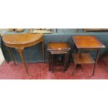 Oak demilune table, nest of tables & occasional table