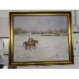 Oil on board - 'Horse riders in the snow' by Elizabeth Ansell