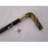 Silver collared walking cane with horn handle